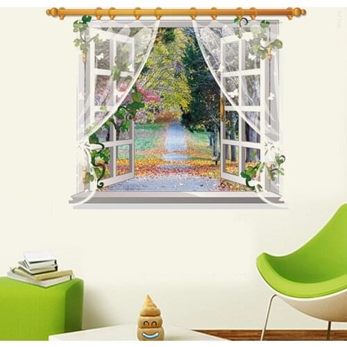 Natural Scenery 3d Fake Window Wall Stickers For Shop Home Decoration Diy Creative Wall Mural Art Pvc Decals