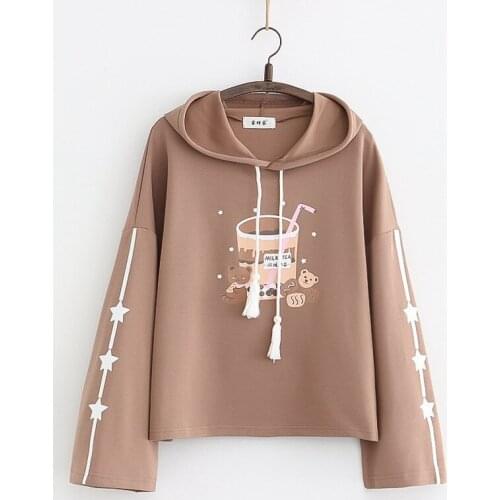 Harajuku Mori Girl Kawaii Cartoon Bear Print Hoodies Women Hooded Sweatshirt Girls Cute Vintage Clothes 2021 Teens Pullover