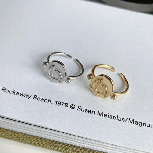 INS Authentic S925 Sterling Silver FINE Jewelry Puppy Dog ON THE Irregular Round Geometric ring cz adjust TLJ1072