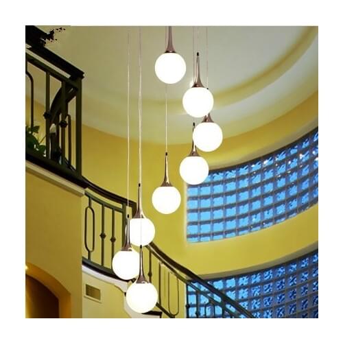 LED Pendant Light Simple staircase rotary long villa double creative glass ball personalized restaurant FG35