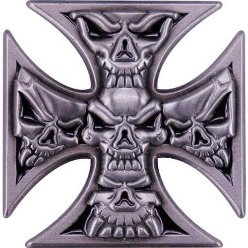 Maltese Gray Iron Cross and Skull Pin Badge Evil Brooch Biker Punk Gift