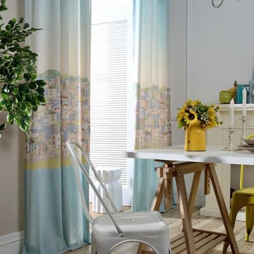 Cartoon Curtain Countryside Style for Kids Room Living Room Semi Shade Window Curtain for Bedroom Print Village Fabric HomeDecor
