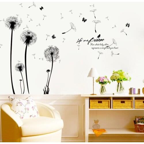 Black dandelion butterflies Wall Stickers Living room Bedroom window decoration home decor Creative flowers Self-adhesive papers