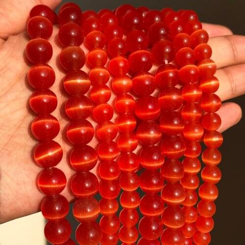Natural Moon Stone Beads Red Cat Eye Round Loose Beads Opal Glass DIY Charm Beads for Jewelry Making Bracelet 15''Inches 4-12mm
