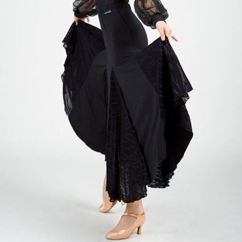 2019 New Female Adult Standard Ballroom Dance Skirt Sexy Mesh Big Swing Skirt Flamenco Waltz Tango Competition Dance Wear DL5061