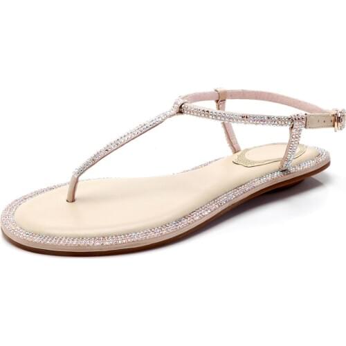 New Rhinestone Bright Diamond Slippers 2019 Womens Shoes Diamond Flat Sandals Outdoor Beach Shoes Wild Single Finger Flip Flop