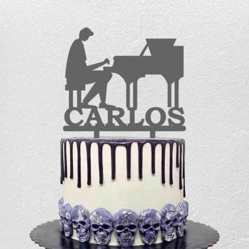 Personalized Pianist Art Cake Topper Custom Name Age Man Playing Piano Silhouette, Piano Fans Birthday Party Cake Decoration