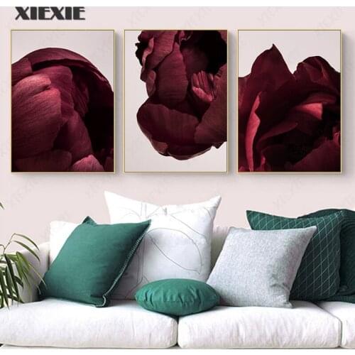 Scandinavian Art Flower Poster Red Rose Petals Floral Canvas Painting Nordic Style Wall Picture Modern Living Room Decor