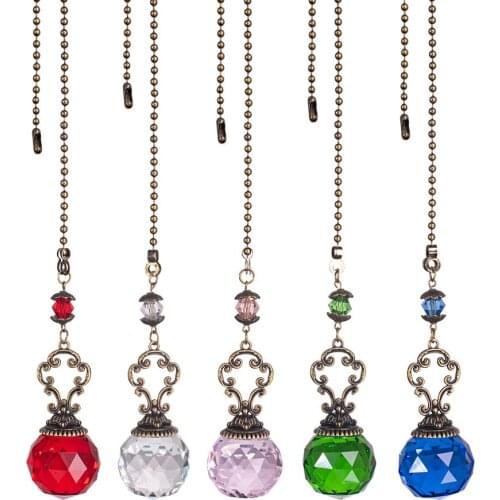 Pink Retro Crystal Ball Ceiling Window Hanging Suncatcher With Ball Chain Light Cord Fan Pull Handle Ball Pendant