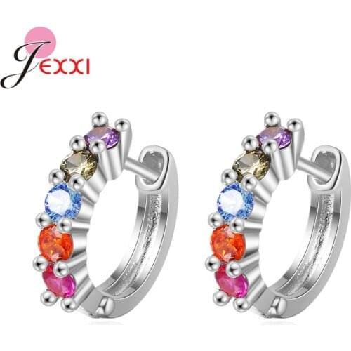925 Sterling Silver Hoop Earrings Rainbow Color Zircon Cartilage Earrings Buckle Creative Tiny Helix Piercing Tragus Jewelry