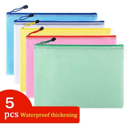 5pcs Mesh Zipper Pouch Document Bag Waterproof Zip File Folders A4 A5 A6 School Office Supplies Pencil Case Storage Bags