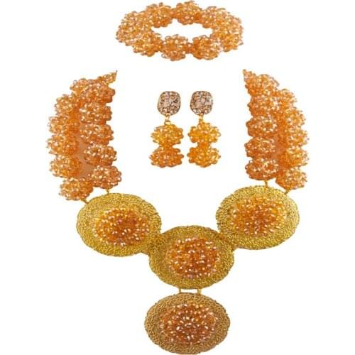 Champagne Gold AB Crystal Ball Beaded African Jewelry Set Nigerian Beads