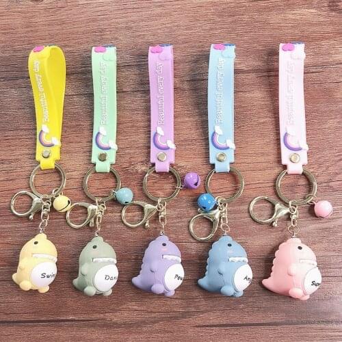 Cartoon Cute Buck Teeth Small Dinosaur Silicone Keychain Men and Women CreativeBag Metal Keyring Pendant Car Key Chain
