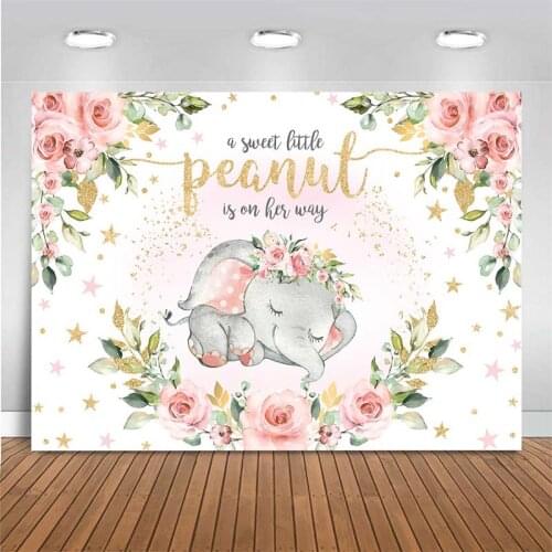 Sweet Elephant Baby Shower Backdrop Pink Flowers Newborn Kids Birthday Party Decoration Photography Background For Photo Studio