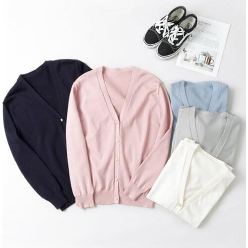 Autumn Winter 2021 New Women Sweater Cardigan Solid Color Long Sleeve V-neck Sweater Coat Japanese School Uniform