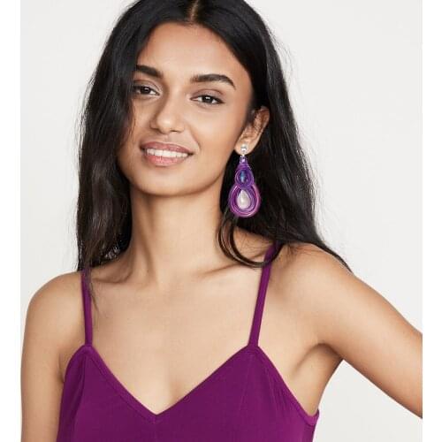 Dvacaman Irregular Simulated Pearl Statement Earrings Purple Color Drop Earrings Long Dangle Earrings Wholesale Jewelry Wedding