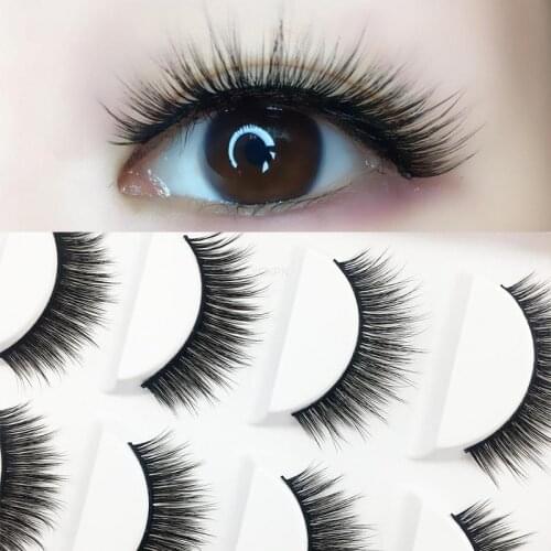 YOKPN New Fashion Cotton 3d Stem Soft Natural False Eyelashes Thick Cross Multilayer Model Nude Makeup Fake Eyelashes 5 Pairs