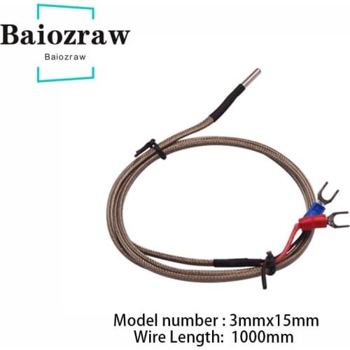 3D Printer Nozzle Part Temperature Sensor K Type Thermocouple 3x15mm Wire Length 1000mm 1pcs 3D Printer Parts