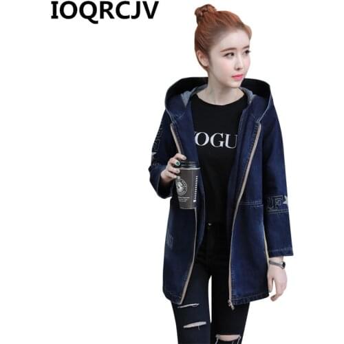 2019 Autumn New Denim Jacket Women Casual Long Sleeved Vintage Basic Jean Coat Female Loose Hooded Outerwear Large Size Top R592