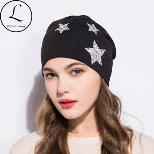 GZHILOVINGL 2018 Women Spring Fashion Beanies New Shining Star Soft Cotton Solid Color Womens Girls Hat Gorro Cap Bonnet Femme