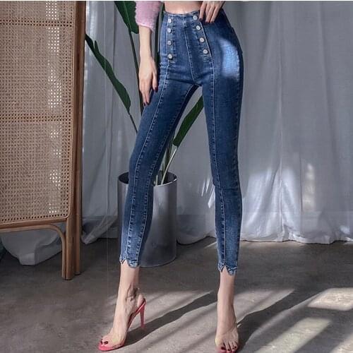 Sexy Skinny Jeans Women High Waist Denim Jeans Pants Autumn Winter Front Button Trousers y2k Bottoms