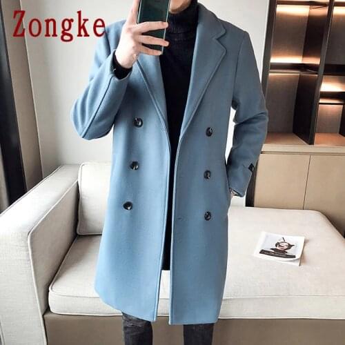 Zongke Double Breasted Solid Wool Men Coats Winter Long Coat Men Jacket 2021 Overcoat Men Trench M-3XL