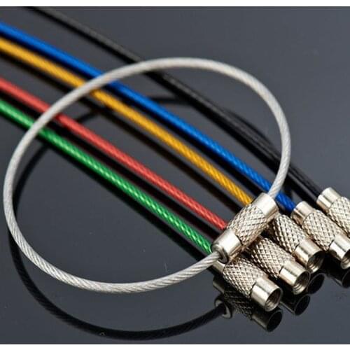 150mm 20Pcs Colorful EDC Keychain Stainless Steel Carabiner Key Holder Outdoor Tools Wire Keyrings Cable Rope Screw Locking