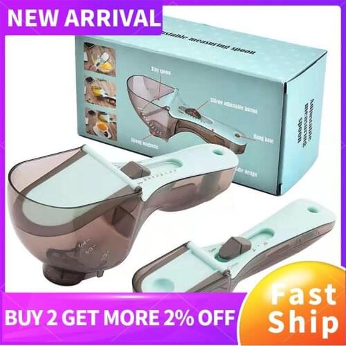 2Pcs Adjustable Measuring Spoons with Box Multifunctional Markings Magnetic Scoop Teaspoons Baking Measuring Cooking