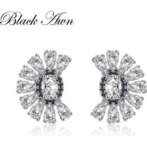 2021 New Romantic Semicircle 925 Sterling Silver Black Spinel Trendy Engagement Earrings for Women Fine Jewelry Bijoux I059