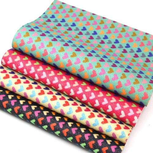 20X30cm Heart Synthetic Leather Glitter Printed Heart Faux Leather Fabric For Bags DIY Crafts HairBow Handmade Materials