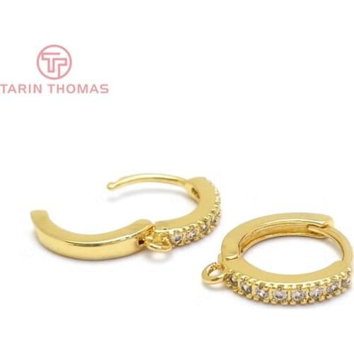 4PCS 12x12MM 24K Gold Color Brass and Zircon Round Earring Hooks High Quality Jewelry Making Supplies Diy Findings Accessories