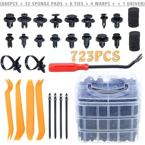 723pcs 16 Sizes Auto Fasteners Push Trim Clips Pin Rivet Bumper Kit Replacement Bolts Car Retainer Clips Accessories Parts