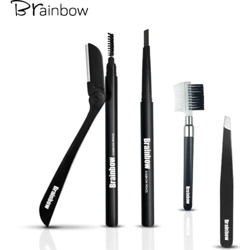 Brainbow 4pcs/bag Eyes Makeup Set&Kit Double Head Eyebrow Pen Cream&Eyebrow Brush & Eyebrow Tweezers & Eyebrow Trimmer 5 Colors