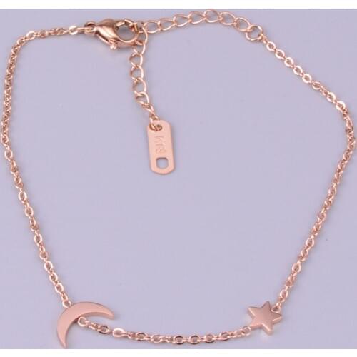 JIETHLING Rose Gold Color Stainless Steel 20cm With 5cm Extending Length Foot Chain Moon Star Anklets For Women Vintage Mujer