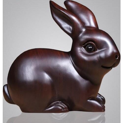 Black Sandalwood Carving Rabbit Arrangement for Money Animal Rabbit Home Living Room Fengshui Decorative Rosewood Crafts