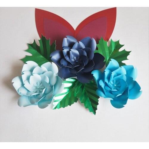 DIY Large Paper Flowers Artificial Rose Fleurs Backdrops 3pcs +4 Leave+2 Ears For Wedding Decorations Nursery Video Tutorial