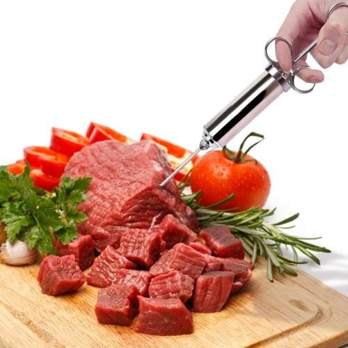 BBQ Meat Injector with 3 Stainless Steel Needles Barbecue Grill Chicken Meat Syringe Sauce Marinade Injectors Kitchen Tool L15