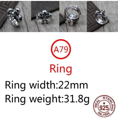 A79 s925 sterling silver ring personality punk style cross skull shape wide domineering retro gift for friends 2020 new hot