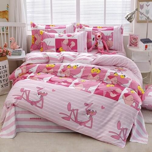 31New Cartoon Pink Panther Bedding Sets 3/4pcs Geometric Pattern Bed Linings Duvet Cover Bed Sheet Pillowcases Cover Set