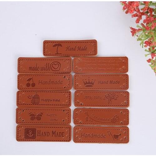 Hand Made Leather Tags For Clothing Diy Accessories For Gift Handcraft Leather Label For Handmade Clothes Labels With Tree Logo