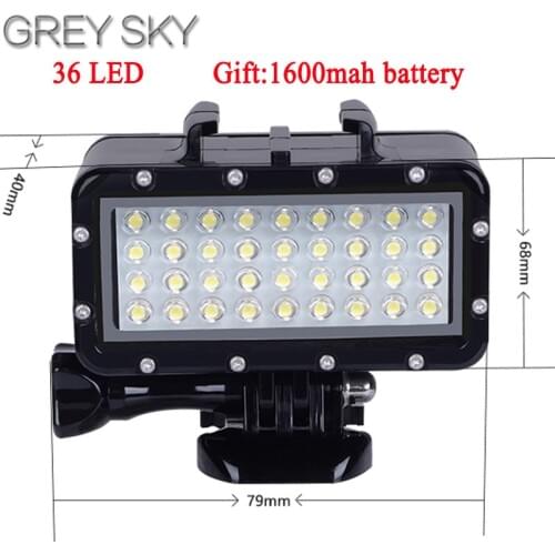 Hero 5 36 LED Beads Diving Lamp Waterproof Light+1*Battery Set For Gopro 7 6 5 4 Xiaomi Yi 4K+Lite mijia SJCAM SJ8 Accessories