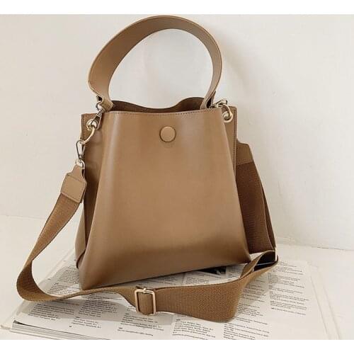 Luxury Brand Handbags 2021 Spring Womens New Fashion PU Leather Shoulder Bag Ladies Travel High Capacity Bucket Bag