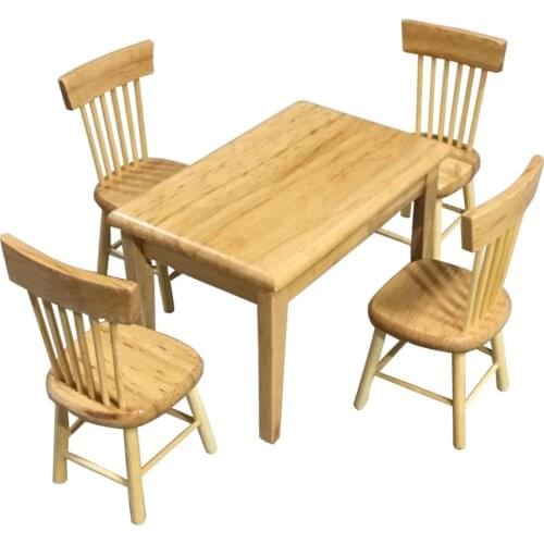 5Pcs/Set 1/12 Simulated Mini Furniture Dining Table Chair Set Toy Model Decor for baby Dollhouse furniture home Decor Accessory