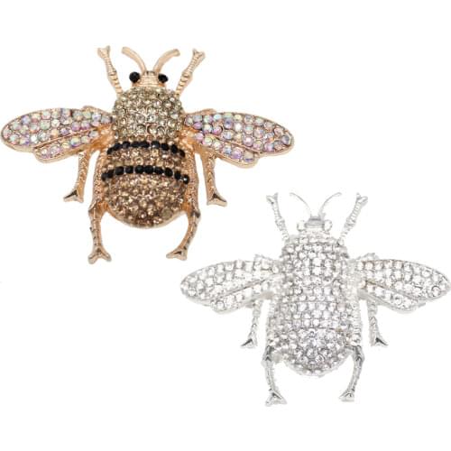 Fashion Wedding Gold Tone Rhinestone Flatback Brooches Vintage Bee Animal Insect Pin Brooch