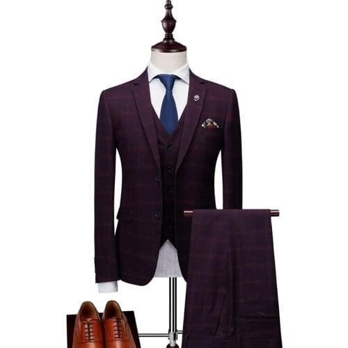 Brand Fashion Men Suit 2021 New Classic 3 Piece Mens Wedding Groom Suits Slim Fit Mens Plaid Suits Jacket Pants Vest Tie