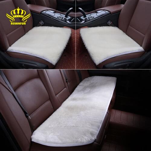 ROWNFUR 100% Australian sheepskin Car Seat Cover Universal Long Fur Seat Covers Interior Accessories Chair Seat Cushion Mats Set