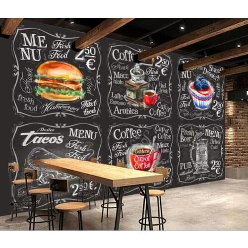 Hand-painted blackboard cafe bakery tooling 3D background wall decoration wallpaper murals