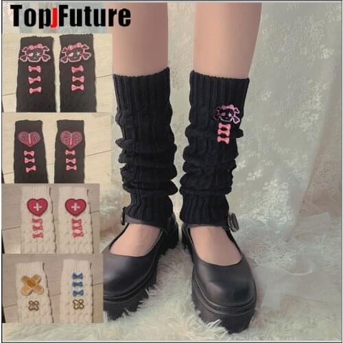 Punk Skull / Love Heart Knit Long Socks Women Outdoor Knee High Elastic Leg Warmers Lady Warm bow Gothic Lolita cosplay Sock