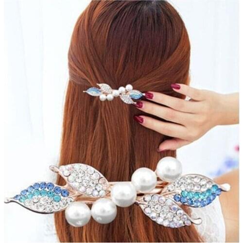 The New Pearl Rhinestone Spring Clip Color Flower Alloy Hairgrips Boutique Fashion Wild Hair Accessories For Women