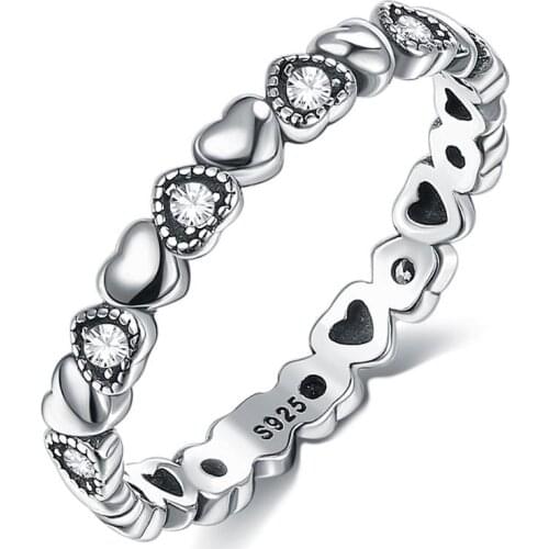 2020 New Arrival Vintage Design 100% 925 Sterling Silver Heart Finger Ring with Zircon Engagement Ring Woman Jewelry
